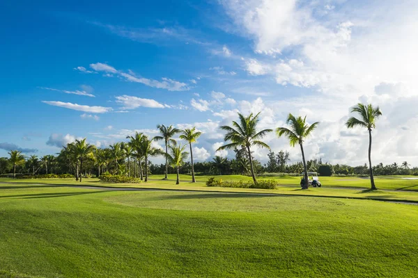 Beautiful morning panorama golf course at sunrise — Stock Photo, Image