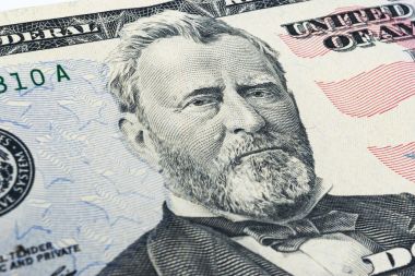 Ulysses S. Grant bize elli yüz ya da makro, Amerika Birleşik Devletleri para portre 50 dolar bill. 50 yüz dolar faturaları para zemin üzerine yığını. 