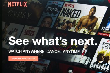 Netflix app simgesi dizüstü bilgisayar ekranında kapatın. Netflix Tv olay ve film izlemek için bir uluslararası önemli abonelik hizmetidir.