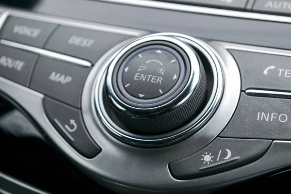 Luxury Car Interior Prestige Modern Car Black Perforated Leather Cockpit — Stock Photo, Image