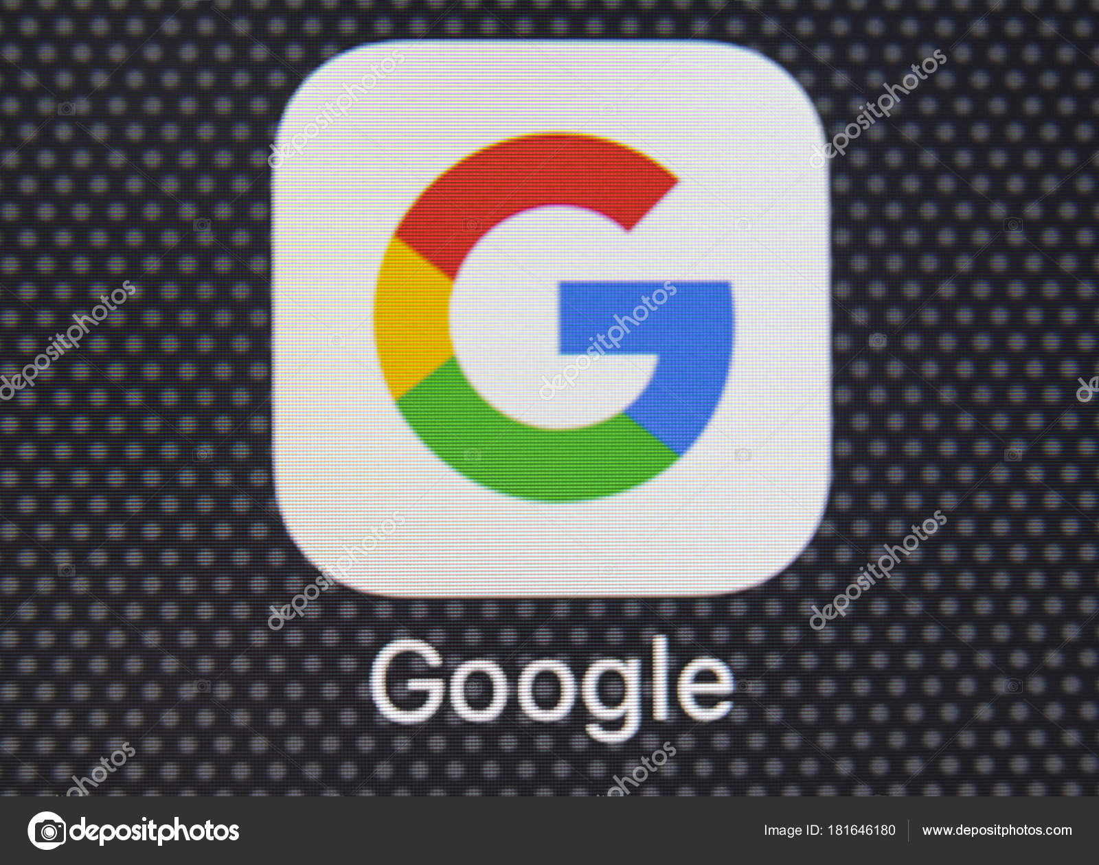 Google application icon on Apple iPhone 8 smartphone screen close-up