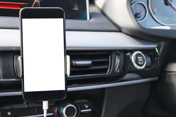 Smartphone Uso Auto Navigare Gps Guida Una Macchina Con Smartphone — Foto Stock