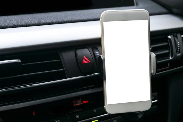 Smartphone Uso Coche Para Navegar Gps Conducir Coche Con Smartphone — Foto de Stock