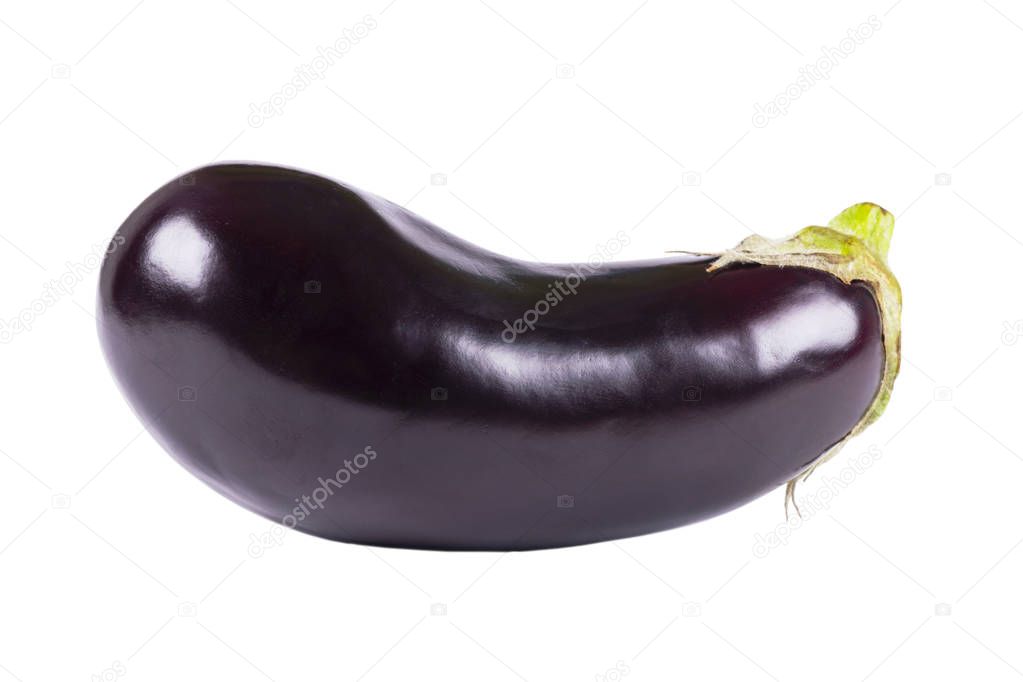 Isolated eggplant. Fresh Eggplant vegetable with stem isolated on white background. Aubergine with clipping path. Fresh vegetables