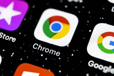 Apple iphone X ekranında Google Chrome uygulama simgesi yakın çekim. Google Chrome uygulama simgesi. Google Chrome uygulaması. Sosyal medya ağı