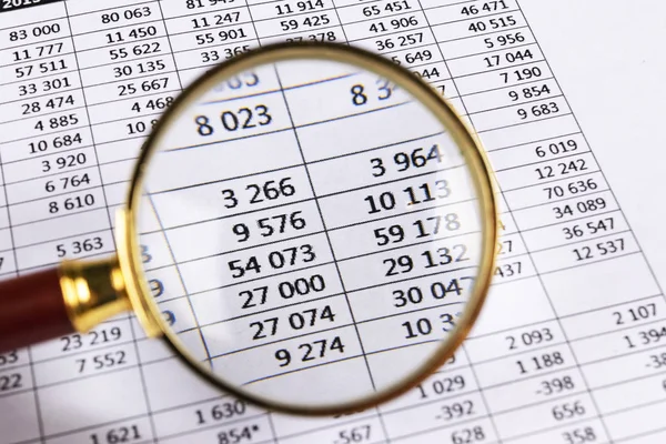 Financial concept. Calculator, pen and glasses on financial documents. Financial accounting. Balance sheets. Closeup of financial statements and annual reports. Business marketing — Stock Photo, Image