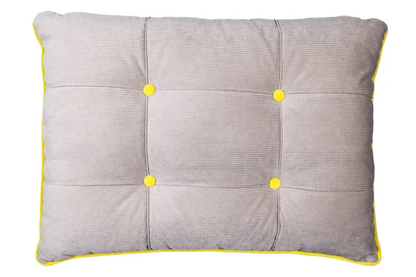 Grey and clean pillow isolated on white background with clipping path. Close-up of yellow pillow isolated on a white background. Pillow for sleeping. — 스톡 사진