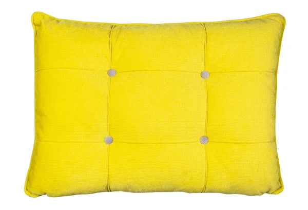 Gelbes und sauberes Kissen isoliert auf weißem Hintergrund mit Clipping-Pfad. Nahaufnahme eines gelben Kissens isoliert auf weißem Hintergrund. Kopfkissen zum Schlafen. — Stockfoto