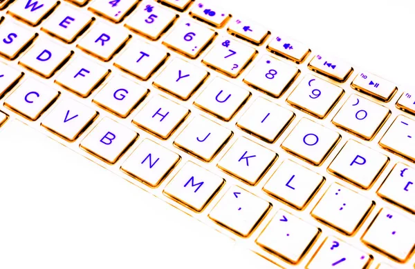 Close View Modern Laptop Computer Keyboard Keys Soft Lightning Blue — Stock Photo, Image