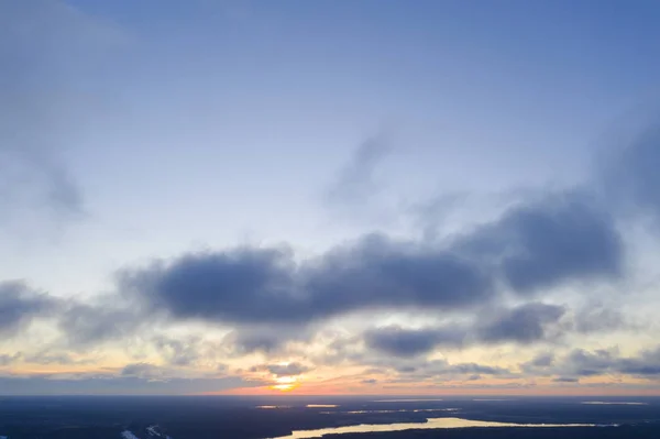 Vista Aérea Puesta Sol Sobre Bosque Lago Vista Superior Vista — Foto de Stock