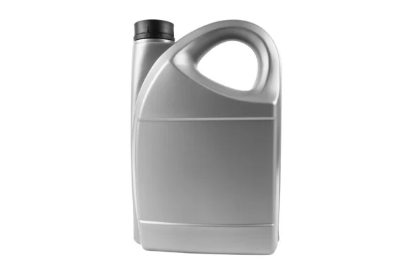 新的塑料油罐隔离在白色背景上 柴油和汽油罐 塑料罐 用于在白色表面隔离的具有剪切路径的工艺用液体 — 图库照片