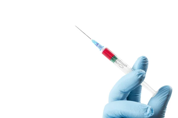 Medicina Equipamento Vacinação Plástico Com Agulha Médico Enfermeiro Mão Isolada — Fotografia de Stock