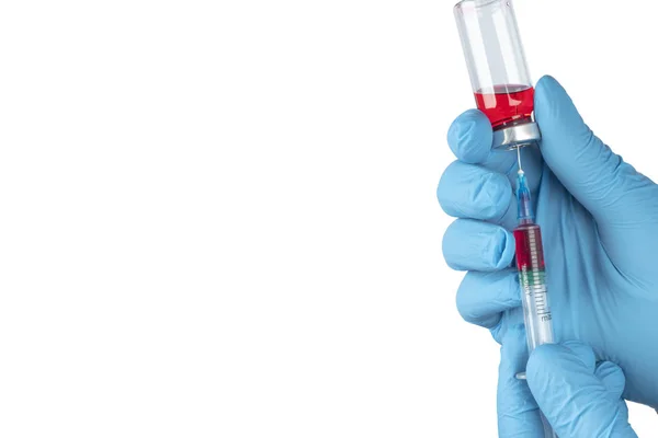 Medicinsk Vaccinationsutrustning Med Nål Och Ampull Läkare Eller Sjuksköterska Hand — Stockfoto
