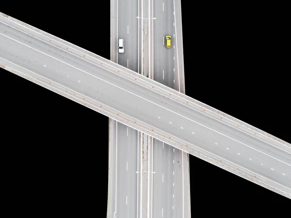Вид Повітря Шосе Місті Ізольовано Чорному Тлі Автомобілі Перетинають Обмінний — стокове фото