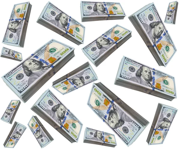 Patrón Billetes Cien Dólares Aislados Sobre Fondo Blanco Dinero Efectivo —  Fotos de Stock