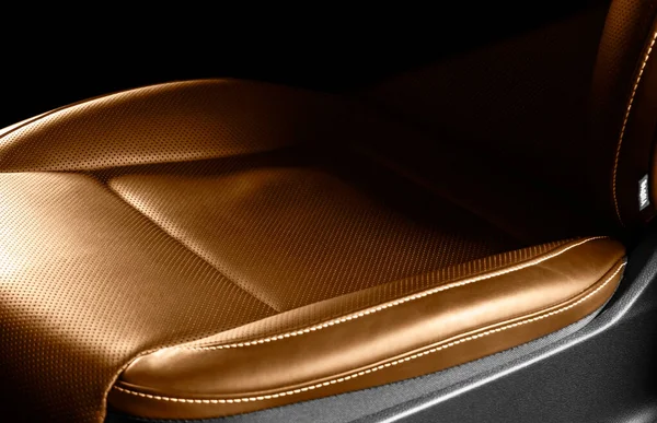 Interior Couro Marrom Carro Moderno Luxo Assentos Confortáveis Couro Marrom — Fotografia de Stock