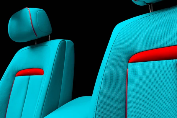 Blauw Lederen Interieur Van Luxe Moderne Auto Geperforeerd Blauw Leder — Stockfoto