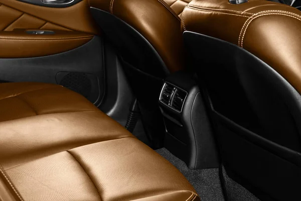 Back Passenger Brown Seats Modern Luxury Car Orange Perforated Leather — Stock Photo, Image