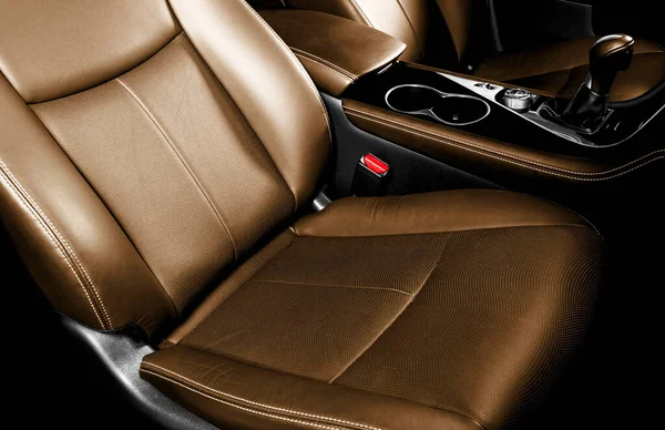 Luxe Auto Bruin Lederen Interieur Onderdeel Van Lederen Autostoeltje Details — Stockfoto