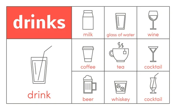 Icônes ligne boissons — Image vectorielle