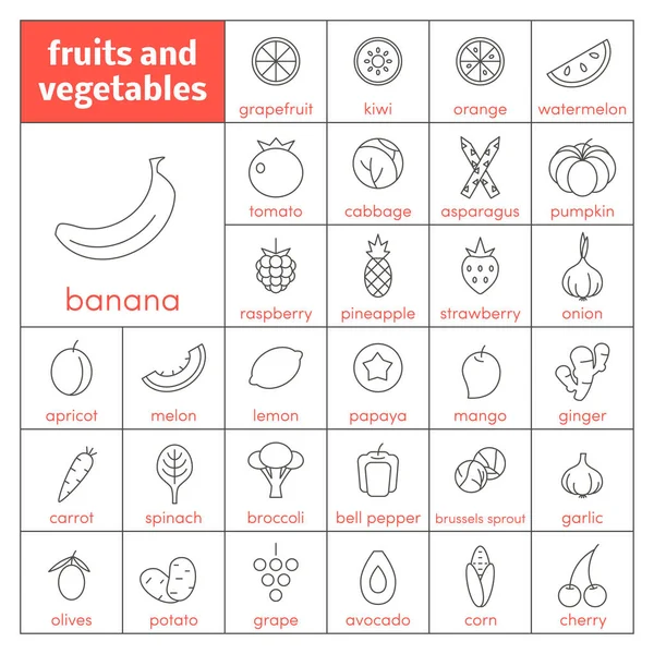 Fruits and vegetables icons — Stock Illustration Fruits and vegetables icons Vector Graphics