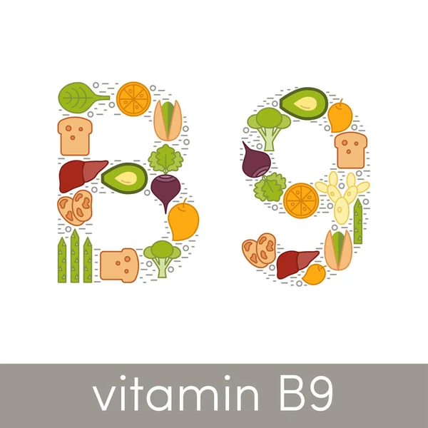 Vitamin B9 kaynakları — Stok Vektör