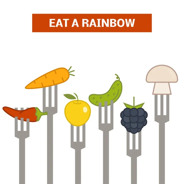Gabeln mit festgestecktem Gemüse und Obst — Stockvektor