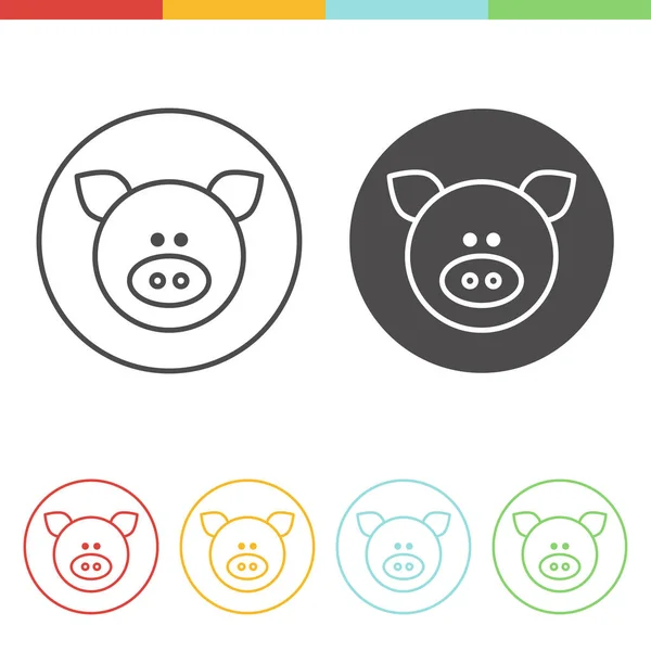 Pig icons in thin line style — Stock Vector