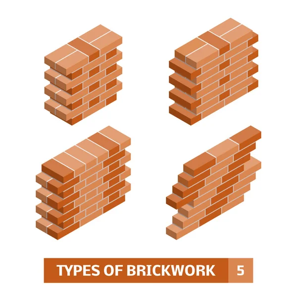 Isometric brick course patterns — Stock Vector