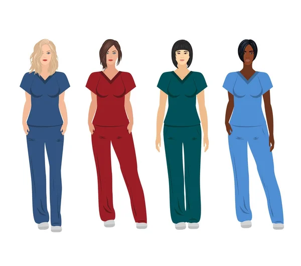 Médicos femeninos en diferentes poses — Vector de stock