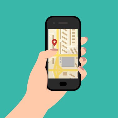 Harita ve kırmızı nokta ile Smartphone