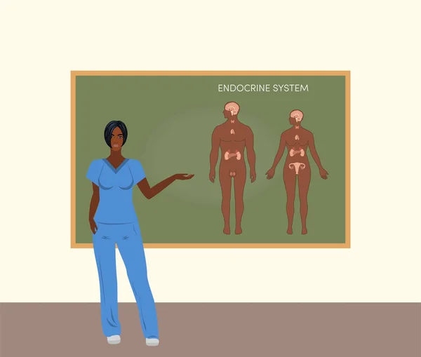 Doctora negra enseñando — Vector de stock