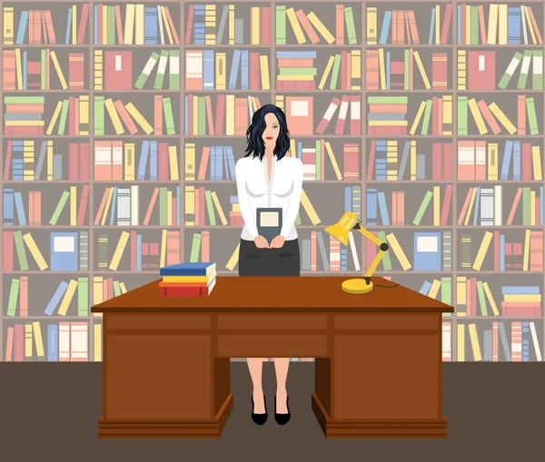 Bibliothécaire féminine tenant un livre — Image vectorielle