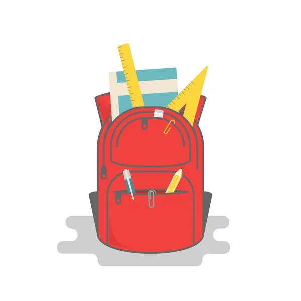 Рюкзак полный школьных принадлежностей — стоковый вектор