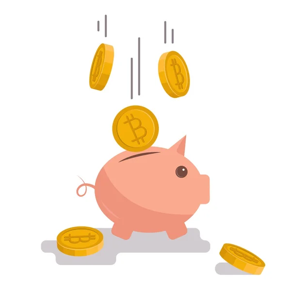 Bitcoins in piggy bank — Stock Vector