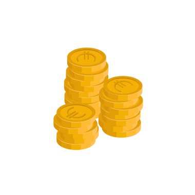 İzometrik Euro para yığınları, basit vektör çizim