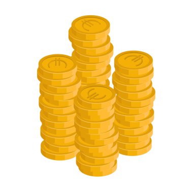 İzometrik Euro para yığınları, basit vektör çizim