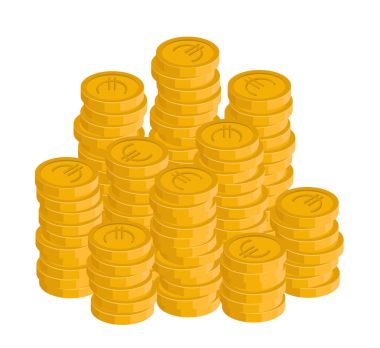 İzometrik Euro para yığınları, basit vektör çizim