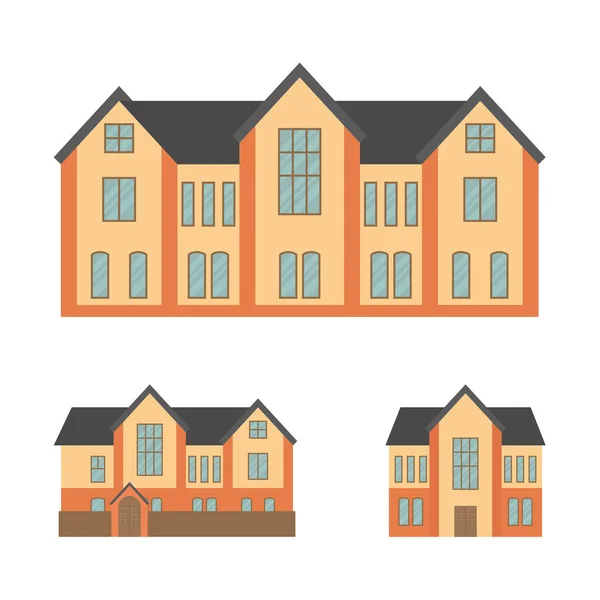 Set Two Story Buildings Flat Style Vector — Stock Vector