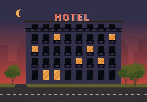 Budova Hotelu Vektorové Ilustrace Plochý — Stockový vektor