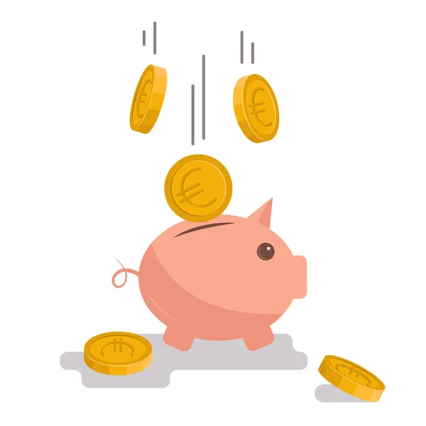 Vector Image Euro Coins Falling Piggy Bank — Stock Vector