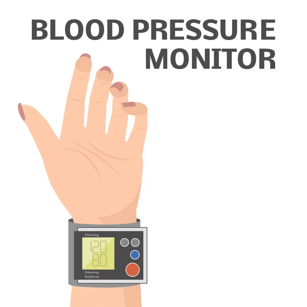 Blood Pressure Monitor Vector Image Digital Sphygmomanometer Cuff Placed Wrist — Stock Vector