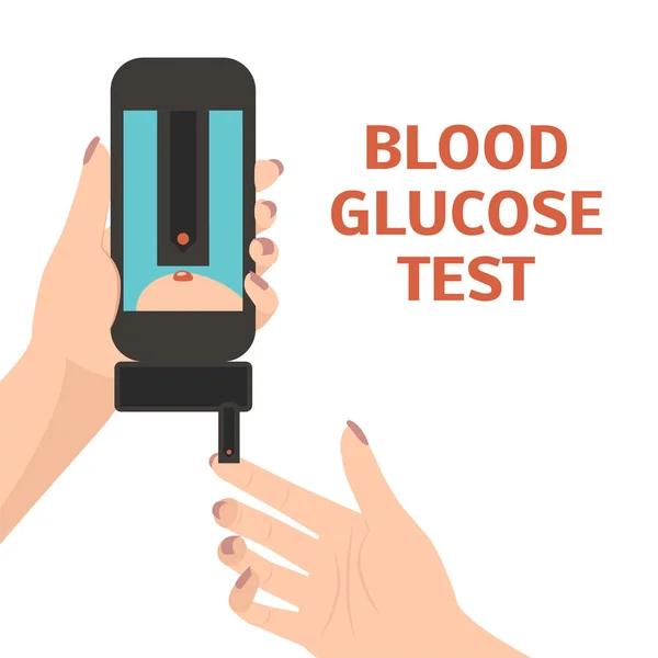 Blood Glucose Test Concept Vector Illustration Mobile Glucometer — Stock Vector