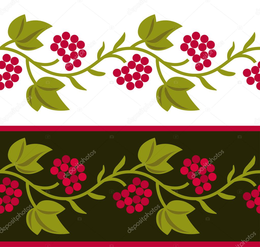 Vector ethnic Ukrainian seamless patterns. Slavic national floral ornaments with guelder rose