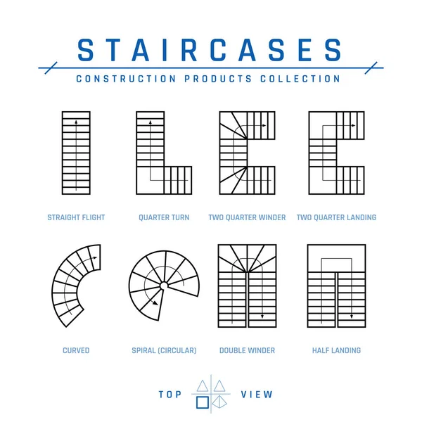 Staircases, top view, vector in outline style — 스톡 벡터