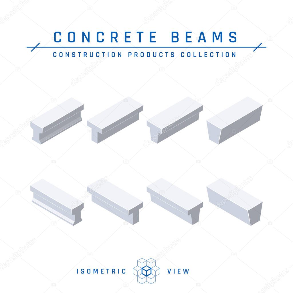 Concrete beams in isometric view, vector icon