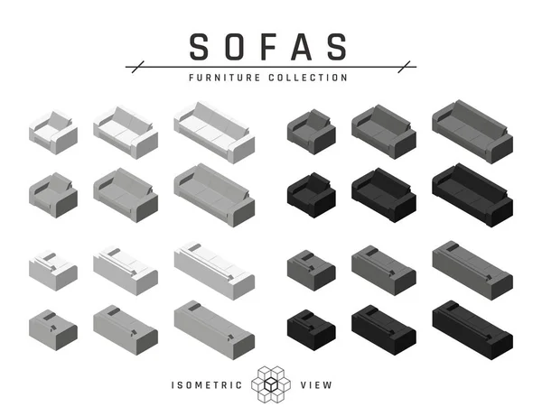 Sofá isométrico, conjunto de iconos en estilo plano — Vector de stock