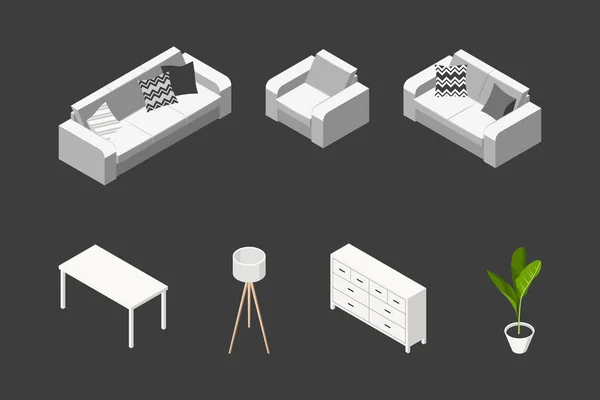 Isometrische woonkamer, set iconen in platte stijl Vectorbeelden