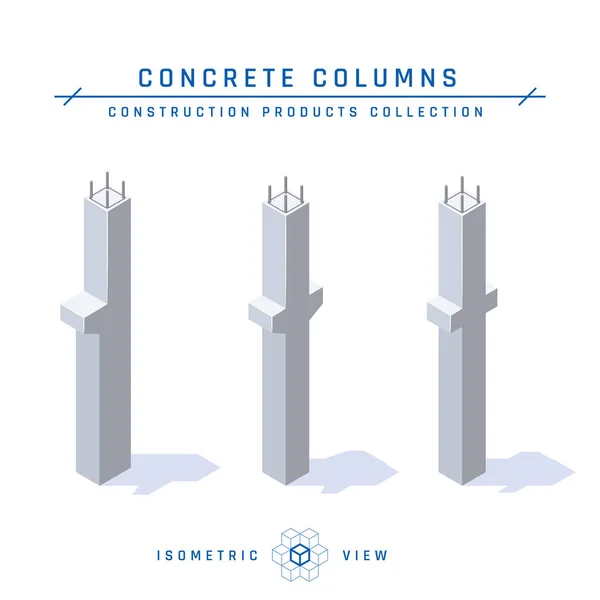 Columnas de hormigón en vista isométrica, icono vectorial — Vector de stock