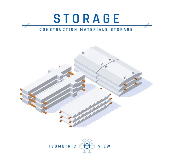 Almacenamiento de hormigón en vista isométrica, icono del vector — Vector de stock